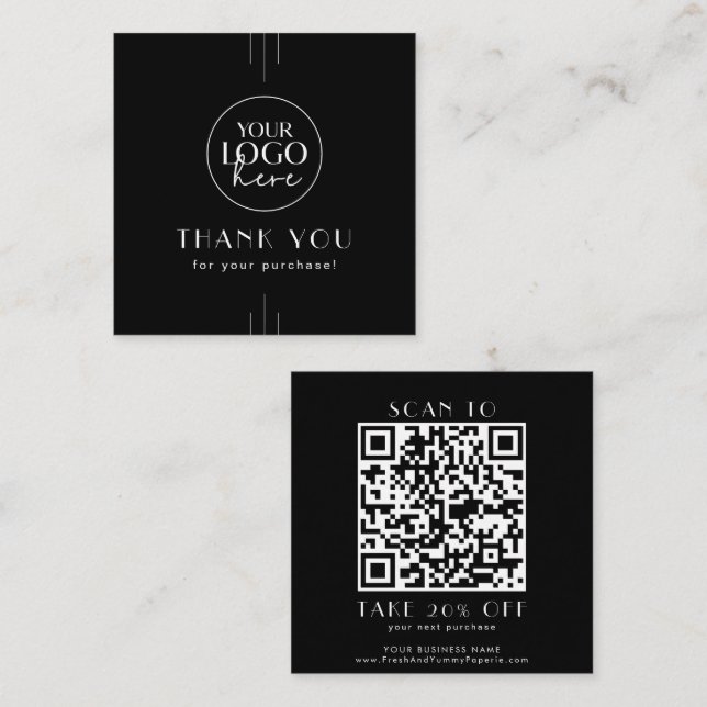 Tarjeta De Descuentos EVERLY Black Business Logo QR Code Thank You (Anverso / Reverso)