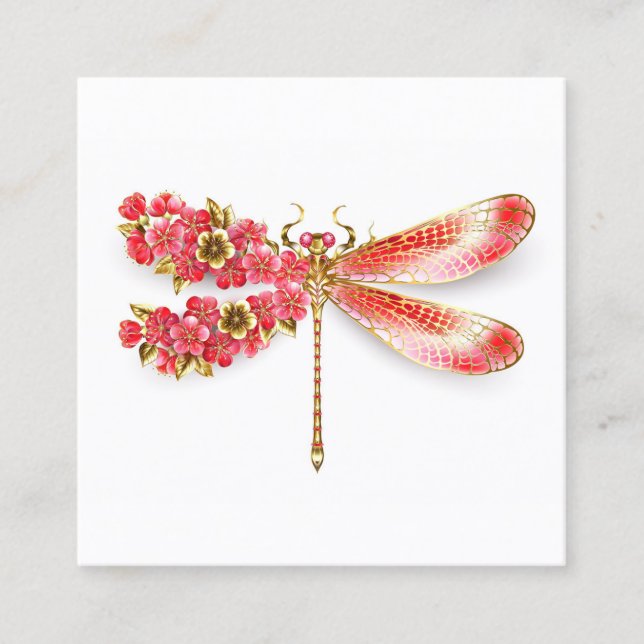 Tarjeta De Descuentos Flor libélula con sakura de joyas (Anverso)