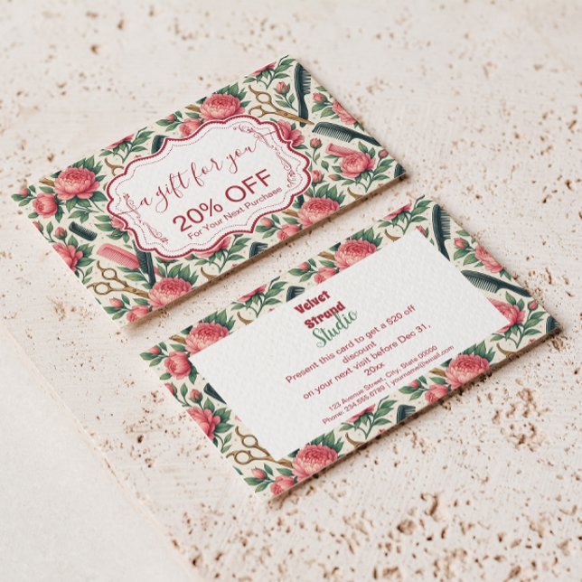 Tarjeta De Descuentos Floral Pink Green Hair Stylist Business (Subido por el creador)