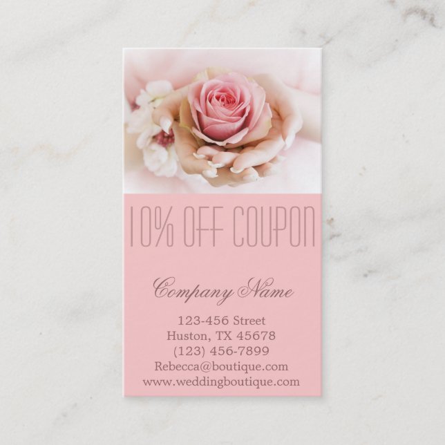 Tarjeta De Descuentos florista boda de flores rosadas elegantes (Anverso)