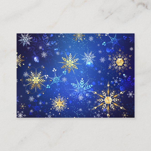 Tarjeta De Descuentos Fondo azul XMAS con copos de nieve dorados (Anverso)