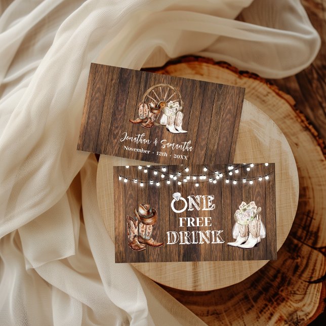 Tarjeta De Descuentos Free Drink Wedding Western Country Card Ticket (Subido por el creador)
