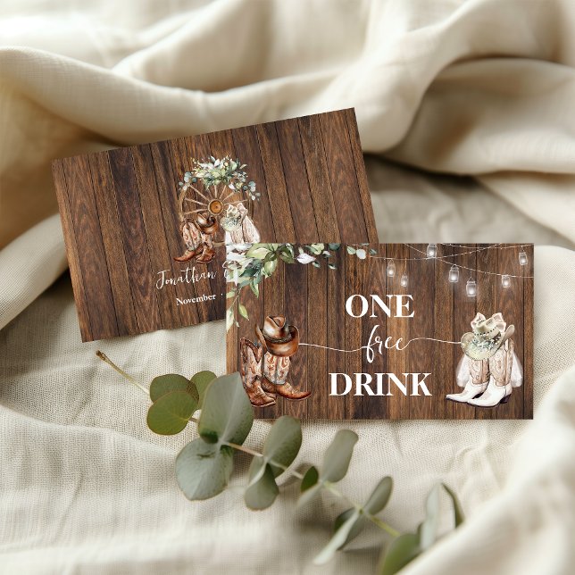 Tarjeta De Descuentos Free Drink Western Cowboy Boots Party Card Ticket (Subido por el creador)