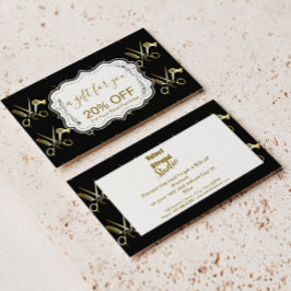 Tarjeta De Descuentos Glam Black Gold Hair Stylist Business