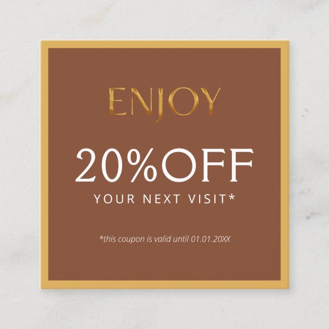 Tarjeta De Descuentos Glamorous Gold & Brown Lash Tech  (Anverso)