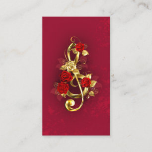 Tarjeta De Descuentos Golden Treble Clef con flores Rosas