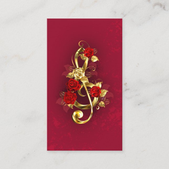 Tarjeta De Descuentos Golden Treble Clef con flores Rosas (Anverso)