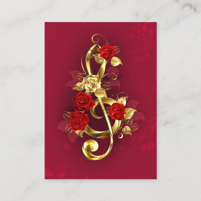 Tarjeta De Descuentos Golden Treble Clef con flores Rosas (Anverso)