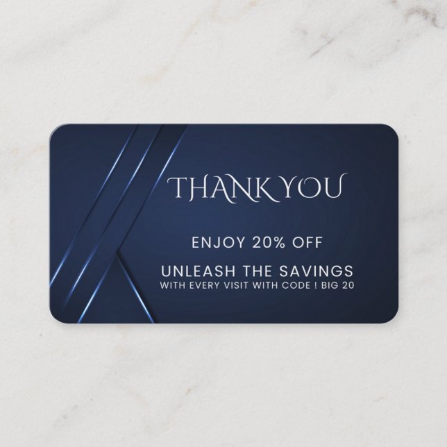 Tarjeta De Descuentos Gracias Azul oscuro moderno (Anverso)