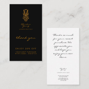 Tarjeta De Descuentos Gracias Black Gold Purpurina Lingerie Boutique