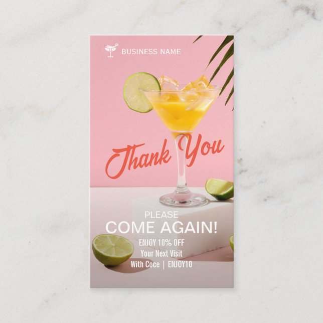Tarjeta De Descuentos Gracias | Business Cocktail Modern Pink (Anverso)
