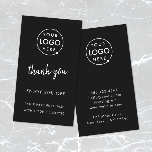Tarjeta De Descuentos Gracias | Elegante Negra Moderna Logo Business (Modern minimalist thank you discount cards by Guava - perfect for growing loyalty & repeat business)