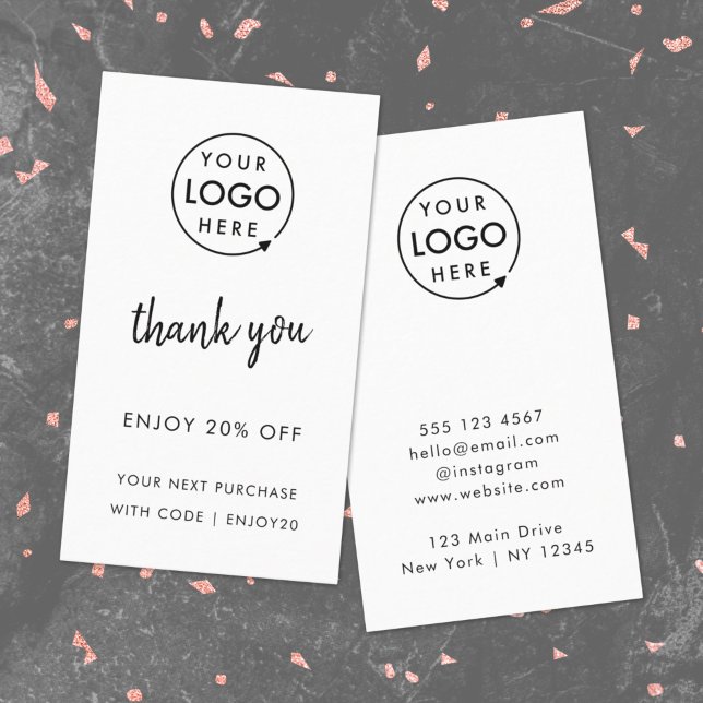 Tarjeta De Descuentos Gracias | Logotipo comercial Blanco moderno (Modern minimalist thank you discount cards by Guava - perfect for growing loyalty & repeat business)