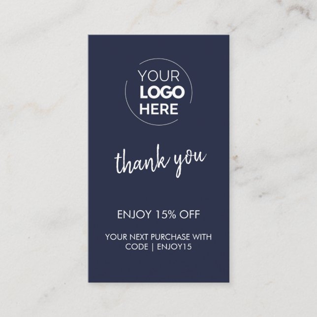 Tarjeta De Descuentos Gracias Navy Stylish Moderlish Logo Business (Anverso)