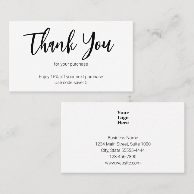 Tarjeta De Descuentos Gracias Script Black and White Business Logo (Anverso / Reverso)