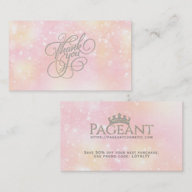 Tarjeta De Descuentos Gracias Typography Pastel Sparkly Background (Anverso / Reverso)