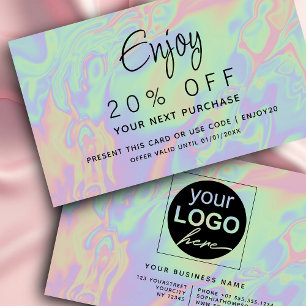 Tarjeta De Descuentos Guión estilo pastel holográfico moderno Faux Su