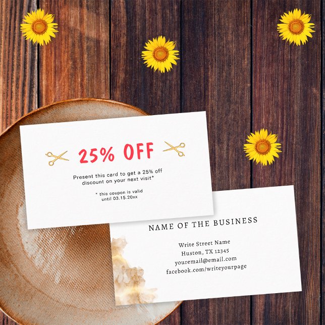 Tarjeta De Descuentos Hair Dresser Hairstylist Salon Gold Scissors (Front and Back)