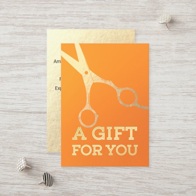 Tarjeta De Descuentos Hairstylist Makeup Salon Moda Naranja Tijeras de o (Anverso/Reverso In Situ)