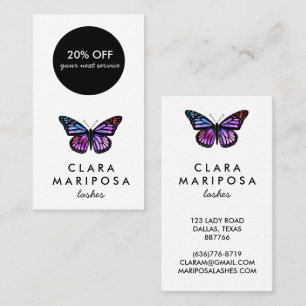 Tarjeta De Descuentos Hermosa mariposa morada Belleza Yoga Ilustrado