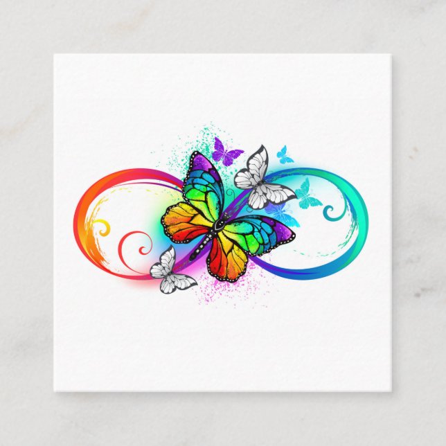Tarjeta De Descuentos Infinito brillante con mariposa arco iris (Anverso)