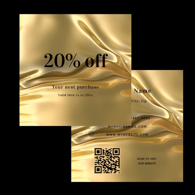 Tarjeta De Descuentos Lealtad de código qr elegante metálico de oro (Subido por el creador)