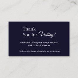 Tarjeta De Descuentos Logotipo de agradecimiento | Navy Blue Modern Mini