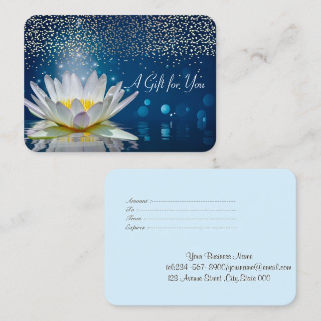 Tarjeta De Descuentos Lotus blanco,Confetti,Spa,Masaje (Anverso / Reverso)