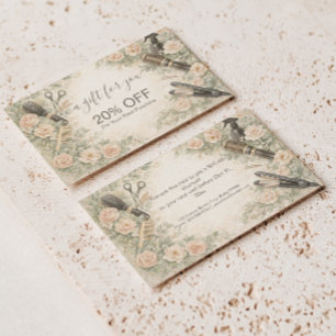 Tarjeta De Descuentos Marcas de estilistas de cabello con acuarela flora
