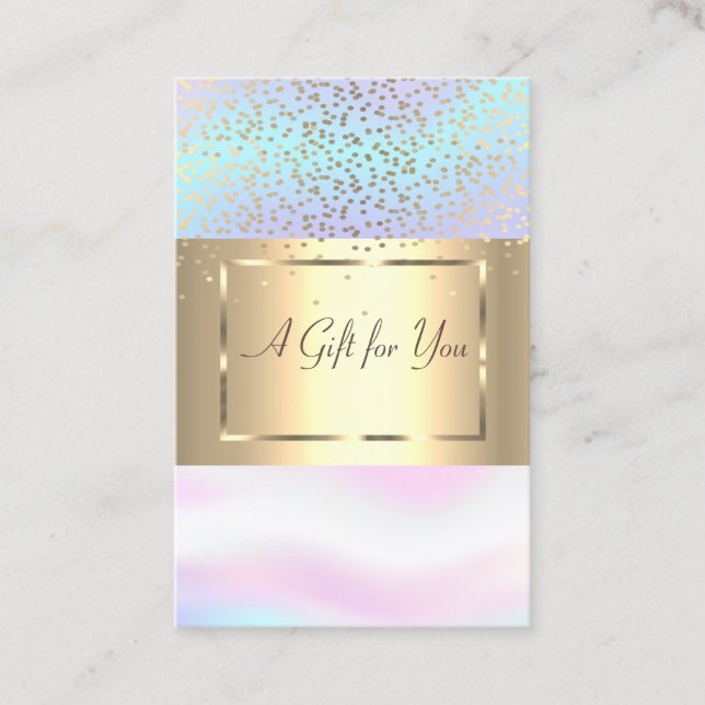 Tarjeta De Descuentos Marco de oro elegante de moda, Holográfico Confett (Anverso)