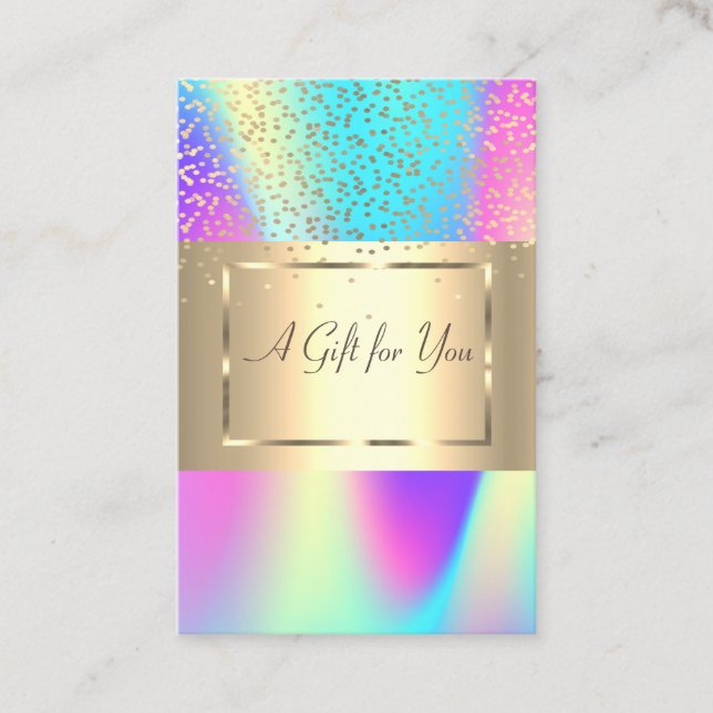 Tarjeta De Descuentos Marco de oro elegante, Holográfico Confetti Ombre (Anverso)