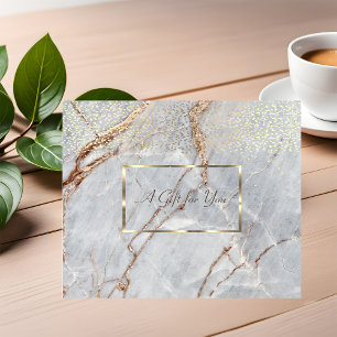 Tarjeta De Descuentos Marco de Oro Elegante, Mármol de Confeti