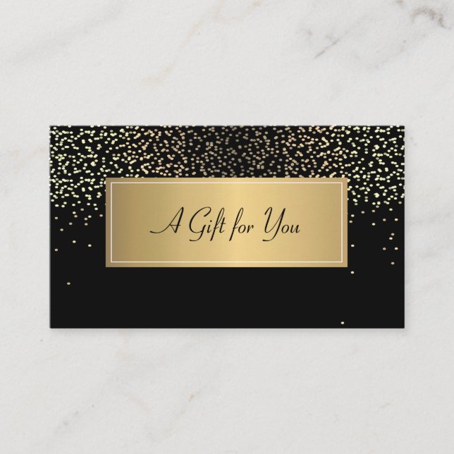 Tarjeta De Descuentos Marco moderno elegante, negro de confeti dorado (Anverso)