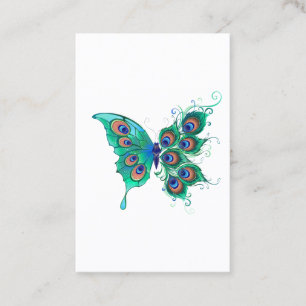 Tarjeta De Descuentos Mariposa con plumas de pavo real verde