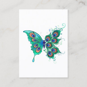 Tarjeta De Descuentos Mariposa con plumas de pavo real verde