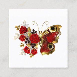 Tarjeta De Descuentos Mariposa de flor roja con rosas rojas