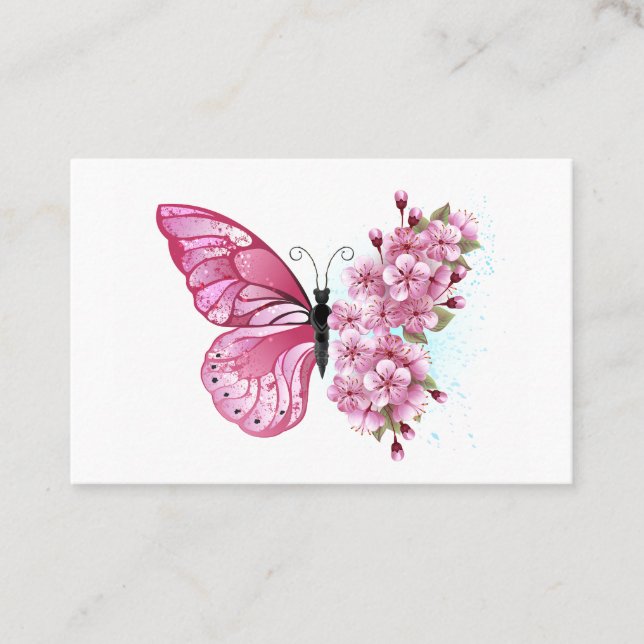 Tarjeta De Descuentos Mariposa de flores con Sakura rosa (Anverso)