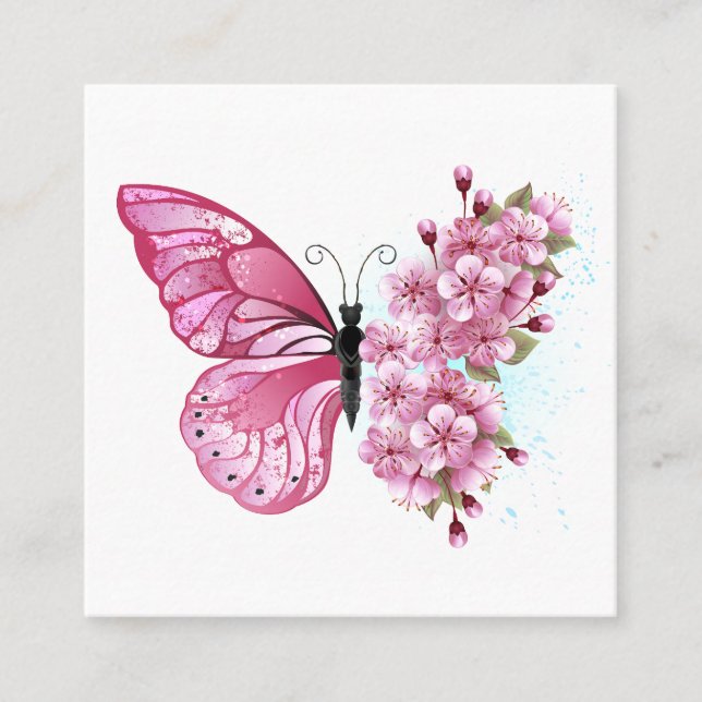 Tarjeta De Descuentos Mariposa de flores con Sakura rosa (Anverso)