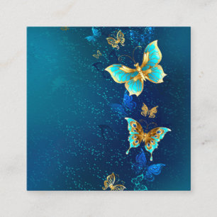 Tarjeta De Descuentos Mariposas doradas sobre fondo azul