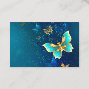 Tarjeta De Descuentos Mariposas doradas sobre fondo azul