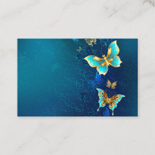 Tarjeta De Descuentos Mariposas doradas sobre fondo azul