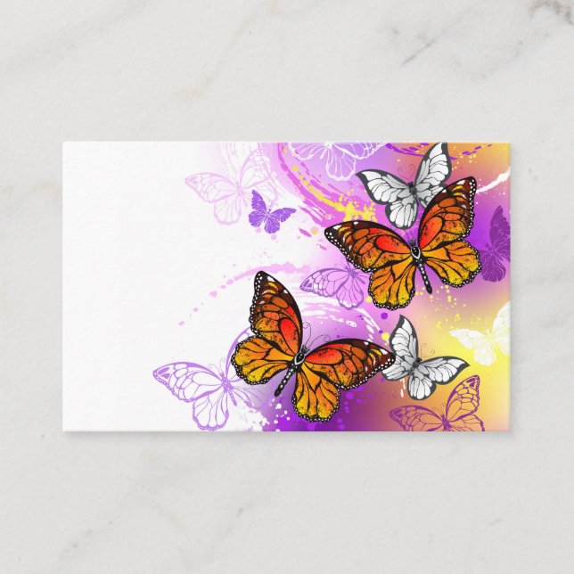 Tarjeta De Descuentos Mariposas monarcas en fondo morado (Anverso)