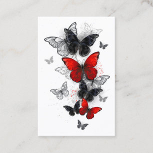 Tarjeta De Descuentos Mariposas Morpho voladoras negras y rojas
