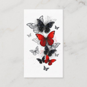 Tarjeta De Descuentos Mariposas Morpho voladoras negras y rojas