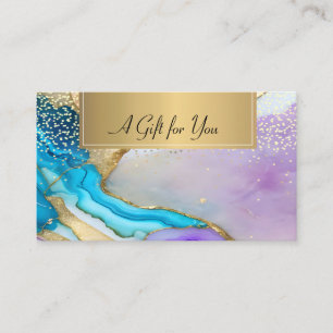 Tarjeta De Descuentos Mármol Violeta Azul Profesional Confeti Dorado