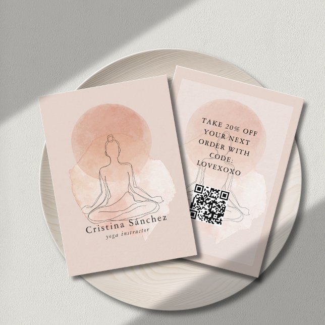 Tarjeta De Descuentos Minimal Line Art Woman Yoga Discount Card (Custom Minimal Line Art Woman Yoga Discount Card)