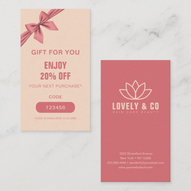 Tarjeta De Descuentos Minimalist Dusty Rose Cream Beauty  (Anverso / Reverso)