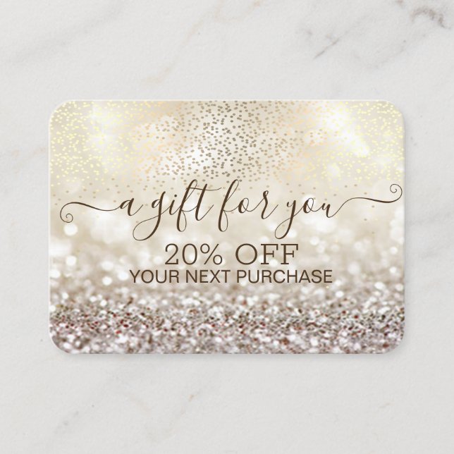 Tarjeta De Descuentos Moda Confetti de oro, Purpurina Bokeh (Anverso)