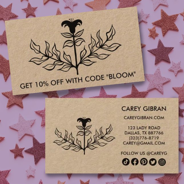 Tarjeta De Descuentos Moda Elegante Línea Lily Dibujando Iconos Sociales (Subido por el creador)