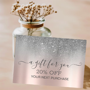 Tarjeta De Descuentos Moda Elegante Purpurina Plata Rosa Oro